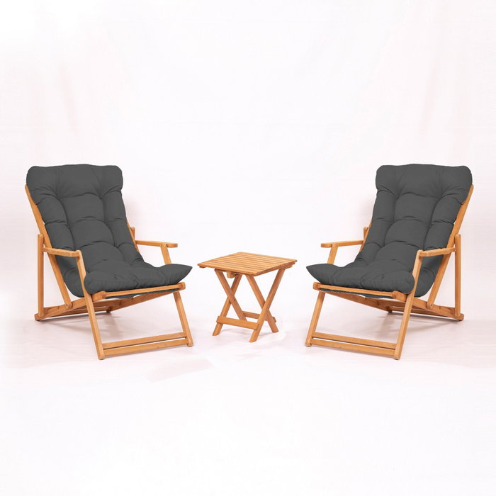 Hanah Home My007 - Juego de mesa y sillas de jardín de 3 piezas - Gris y Natural